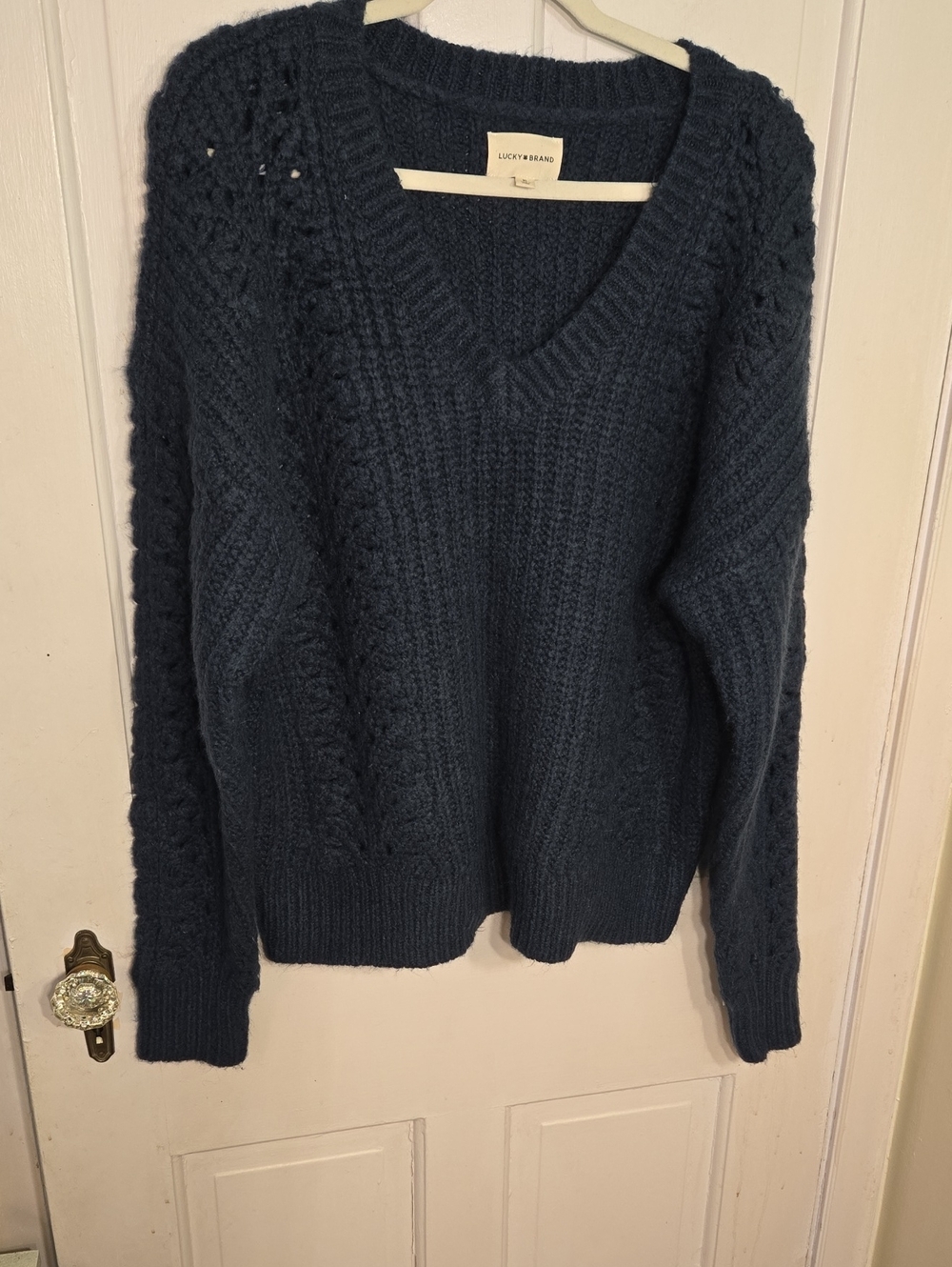 Lucky Brand Deep Navy Cable V-Neck Sweater Size XL